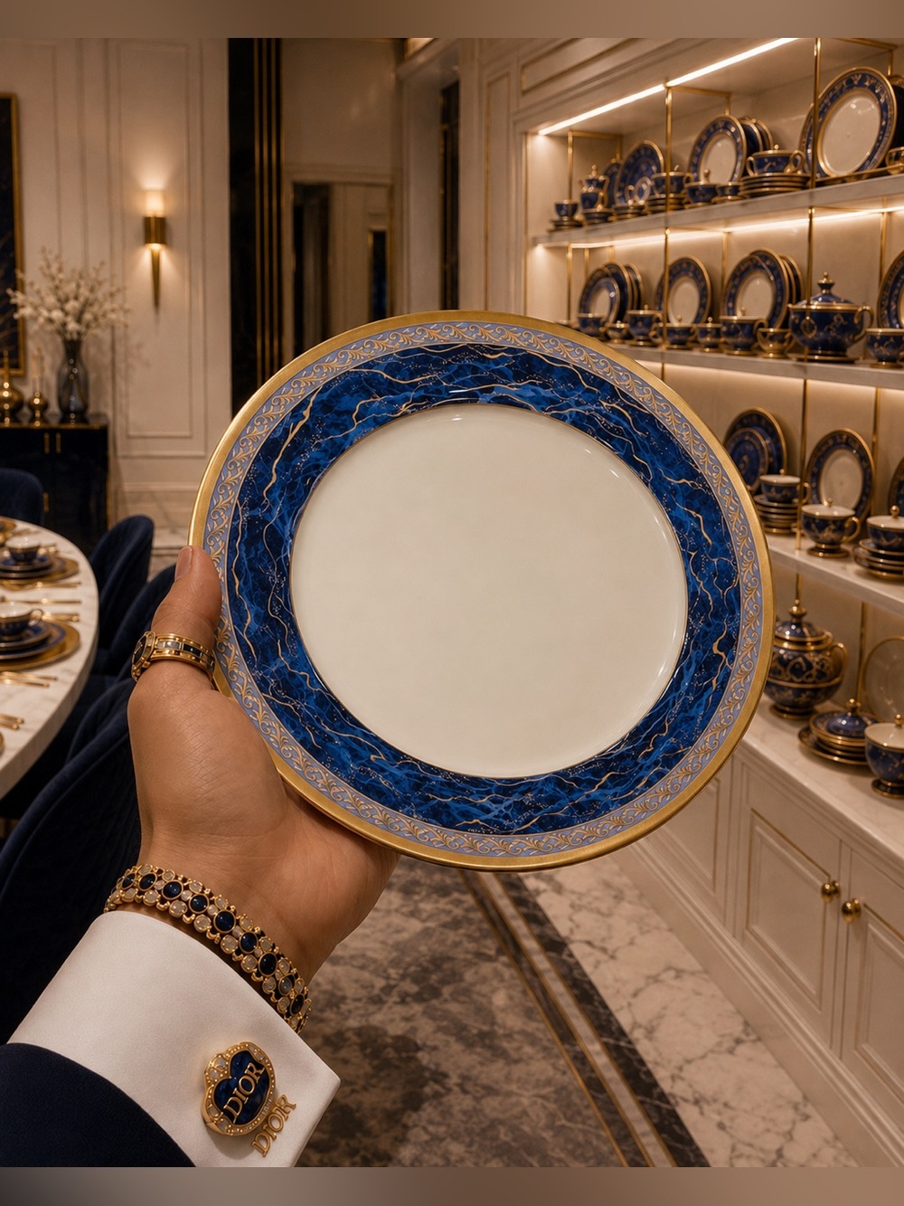 Christian Dior Azure Royale Fine Original Art DINNER PLATE 90s Vintage Porcelain